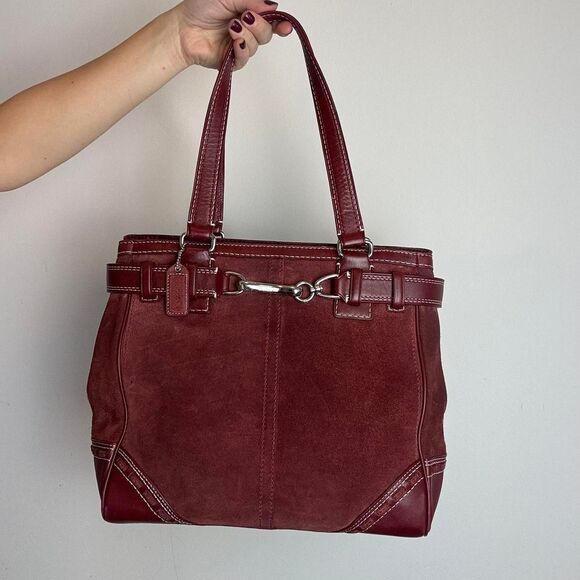 Coach Vintage Hampton Burgundy Red Leather and Suede Satchel Bag - Picture 2 of 6